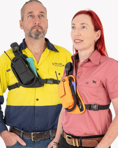 Radio chest rig with secure Velcro flap closure to prevent device drops - Trap Jaw.