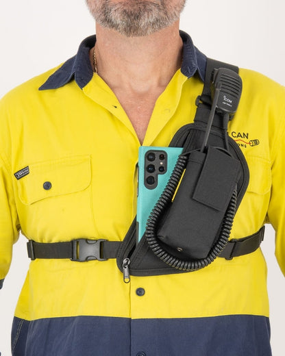 Close-up of the heavy-duty Velcro flap closure on the Trap Jaw radio holster
