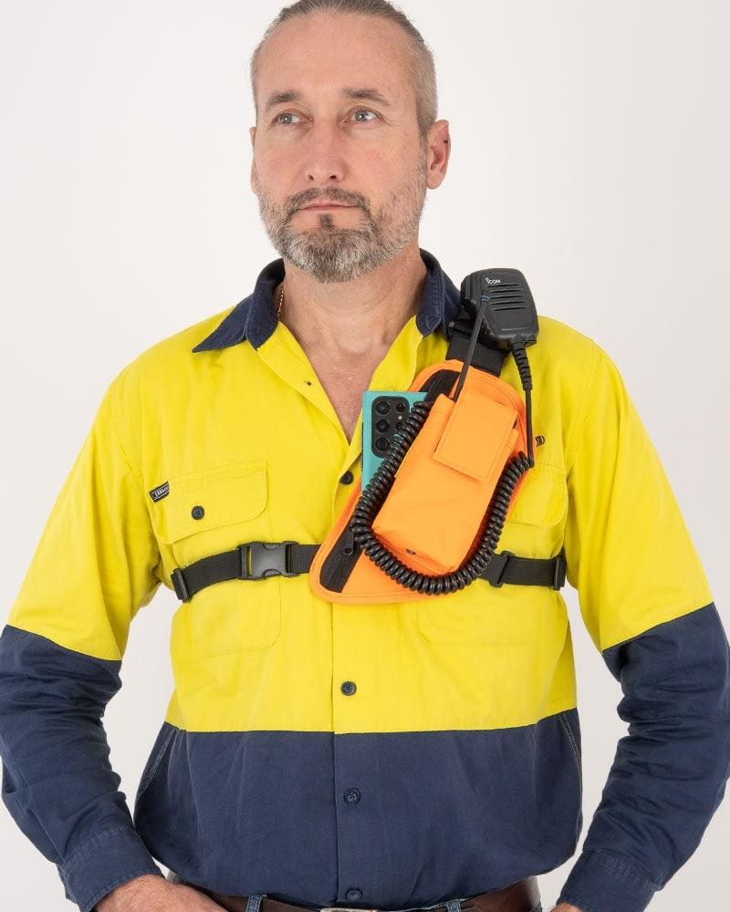 Secure flap-closure radio chest pack for handheld walkie talkies - Trap Jaw